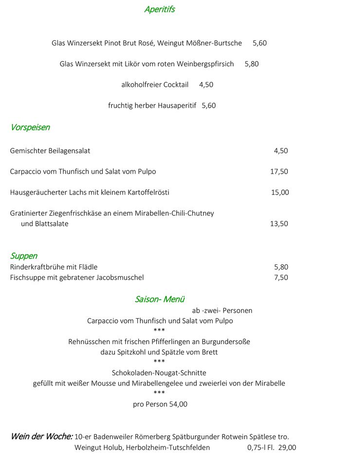 Gasthaus Zur Erle - Speisekarte