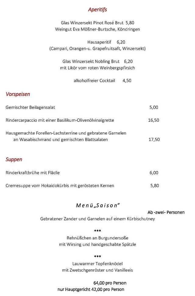 Gasthaus Zur Erle - Speisekarte
