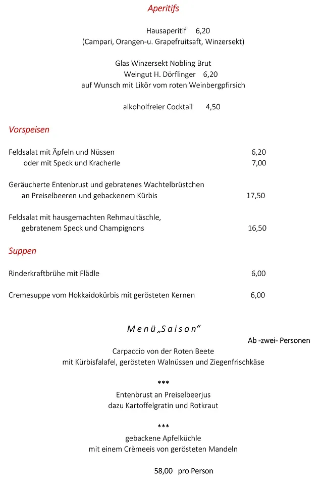 Gasthaus Zur Erle - Speisekarte