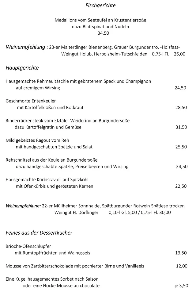 Gasthaus Zur Erle - Speisekarte